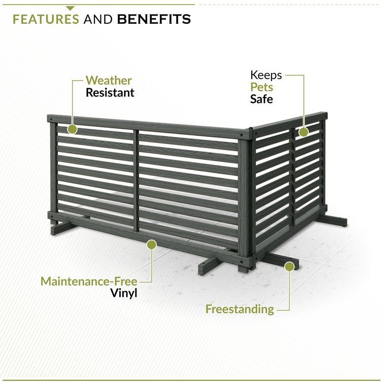 WOODTEK VINYL SLATTED CHARCOAL PORTABLE PUPPY FENCE KIT (22IN H X